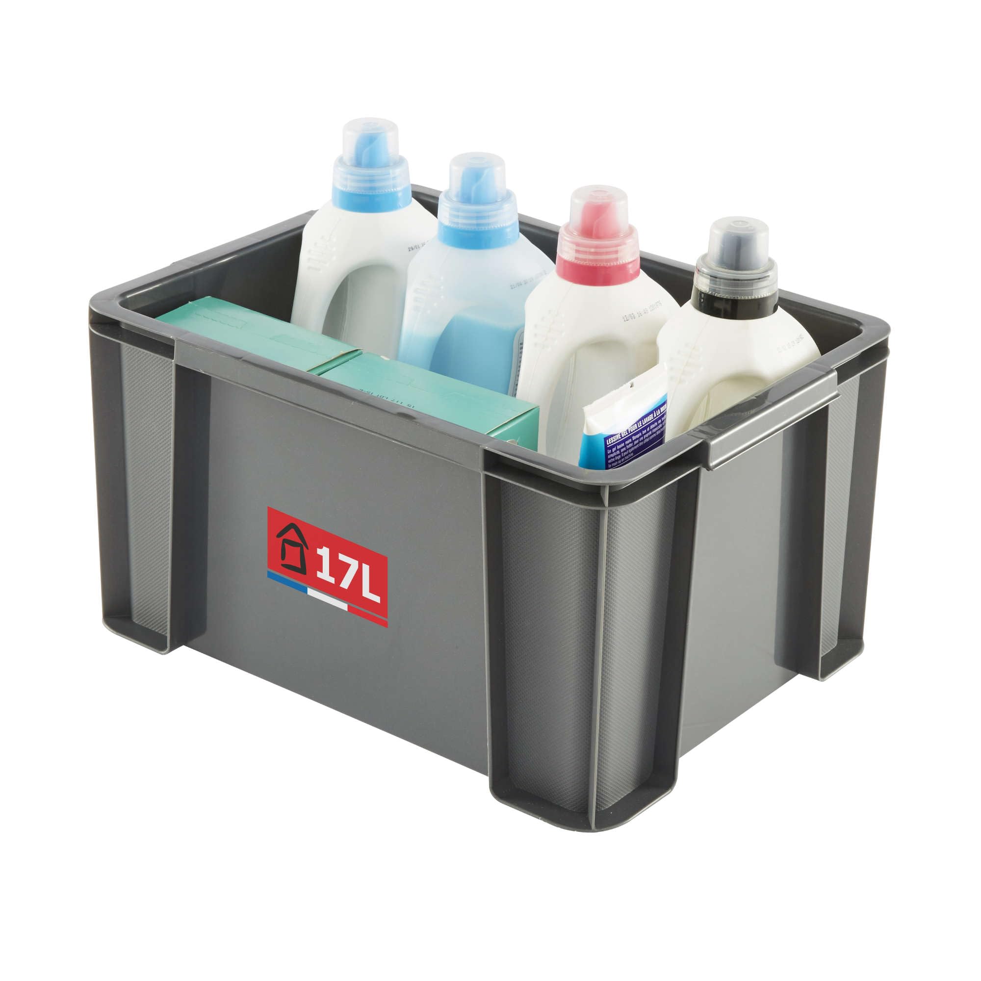 SUNDIS Master Box, bac de rangement 17L en plastique recyclé, robuste et renforcé, parois droites, superposable et combinable, idéal pour l'atelier, le bricolage ou le transport