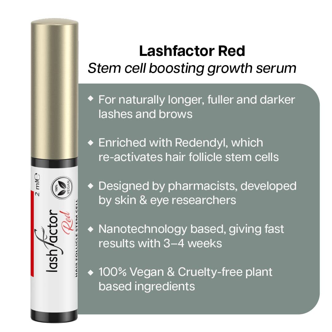 Lashfactor Red, Hair Follicle Stem Cell Enhanced Lash & Brow Growth Serum for Strong Dense Long Natural Eyelashes - Image 3