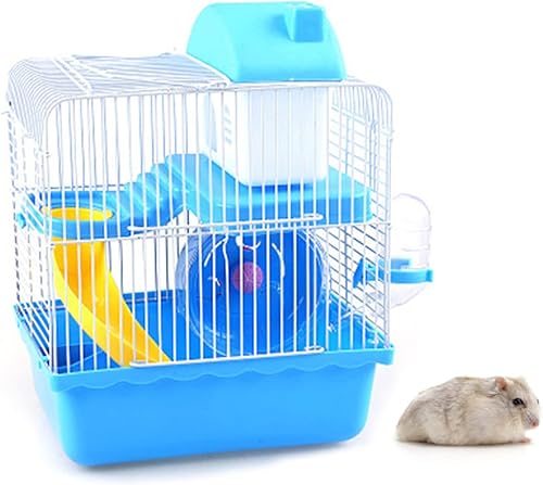 Miniatura 5 de Jaula para hámster, jaulas grandes de 2 niveles, hábitat ideal para animales más pequeños, jerbos, espaciosa, portátil, diseño de chasis alto, jaula