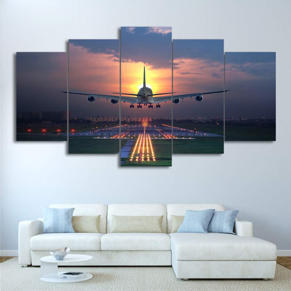 Art Mural Avion au Couché de Soleil Toile Décorative Salon Fine Art