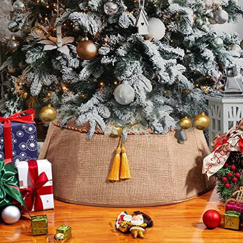 AWISUK Christmas Tree Collar 25 Inch-Large Burlap Tree Skirt with Tassels, Easy Seat Up,Natural Jute Country Rustic Holiday Indoor/Outdoor Decorations (Grey)