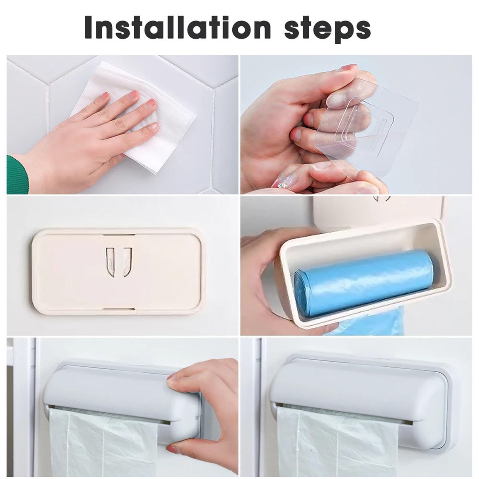 Dispensador De Bolsas De Basura Caja de almacenamiento de bolsas de basura, organizador de bolsas de basura montadas en la pared, soporte for contenedor de bolsas de plástico for cocina y baño, 5 uds.