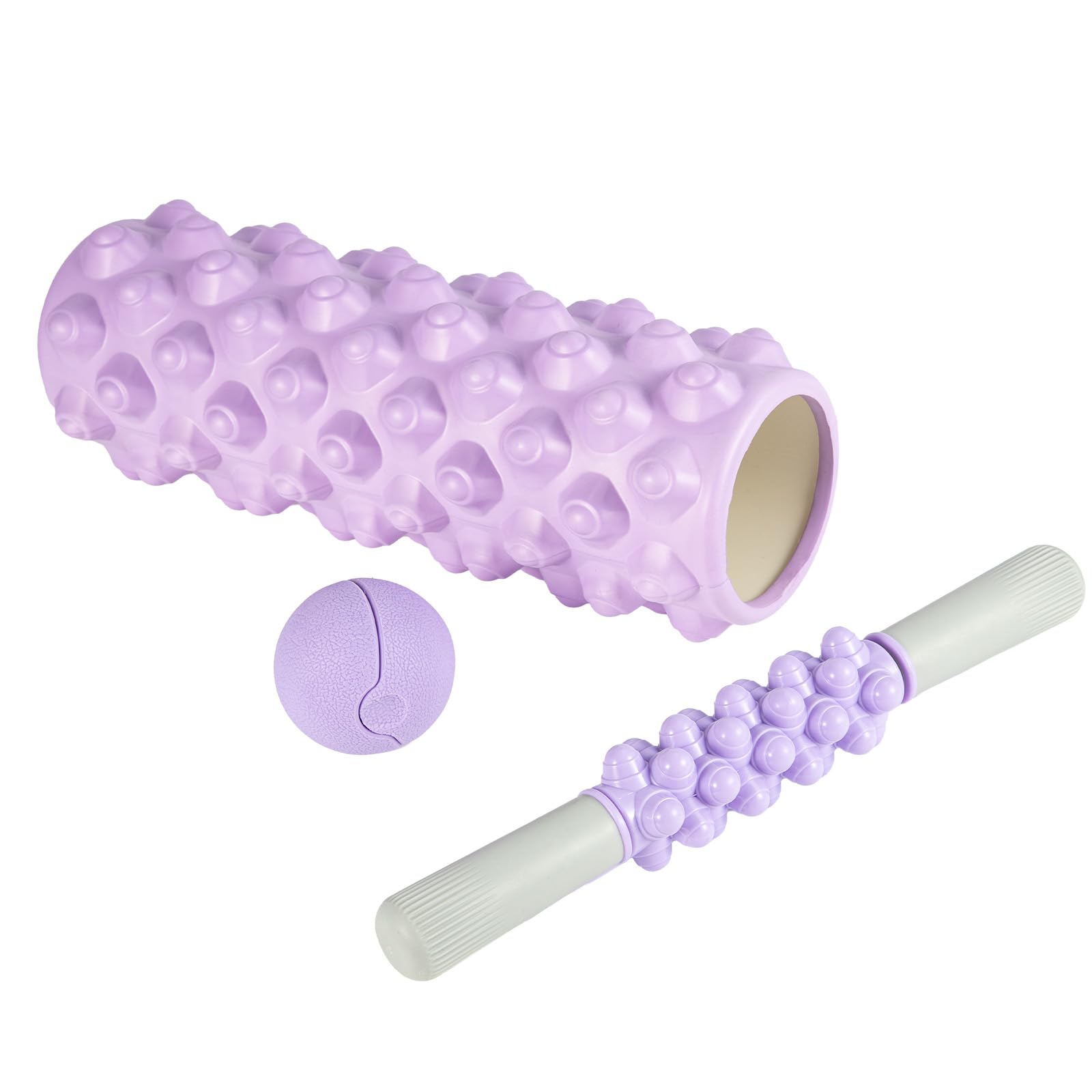 Minifactory 6-in-1 Foam Roller Set – Yoga & Pilates Muscle Recovery Kit with Massage Roller Stick, Massage Ball, Resistance Bands, 33cm Foam Roller for Fitness, Stretching & Relaxation (Purple)