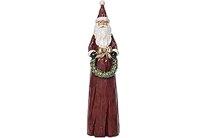 One Holiday Way 13-Inch Decorative Carved Wood-Look Christmas Santa Claus Figurine Holding Wreath