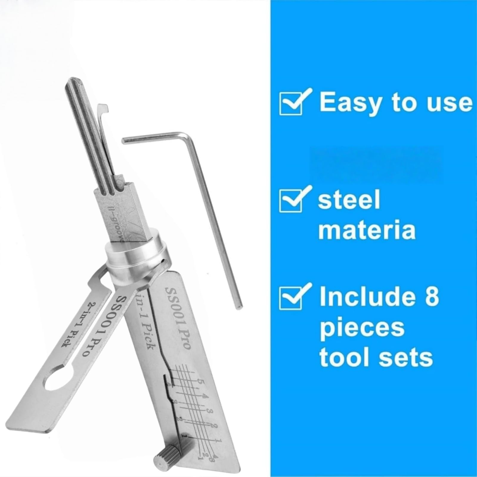 SS001 Pro Lock Pick Tool,2 in 1 Lock Picking Kit & Master Key Decoder,Stainless Steel Picks for Beginners,Practical Locks for Lock Lock,Lock Pick Set - Image 3