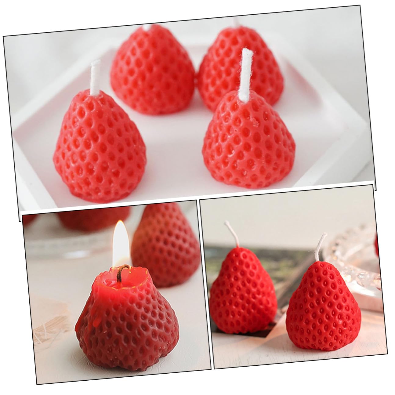 Set 9 Candele Profumate a Forma di Fragola Rosse Lumini Sagomati Artigianali per Decorazioni Casa Feste Matrimoni e Aromaterapia