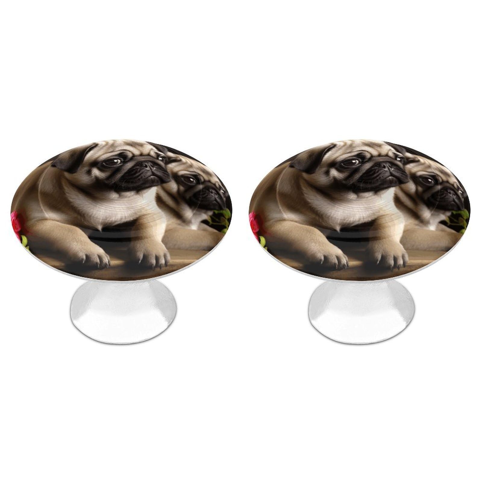 Vstadank Style Puppys Pug Drawer Pulls Sturdy Stainless Steel Door Handle Round Cabinet Knobs Fashion Dresser Drawer Knobs Door Pulls Exquisite Cabinet Handles Furniture Pull 2Pcs