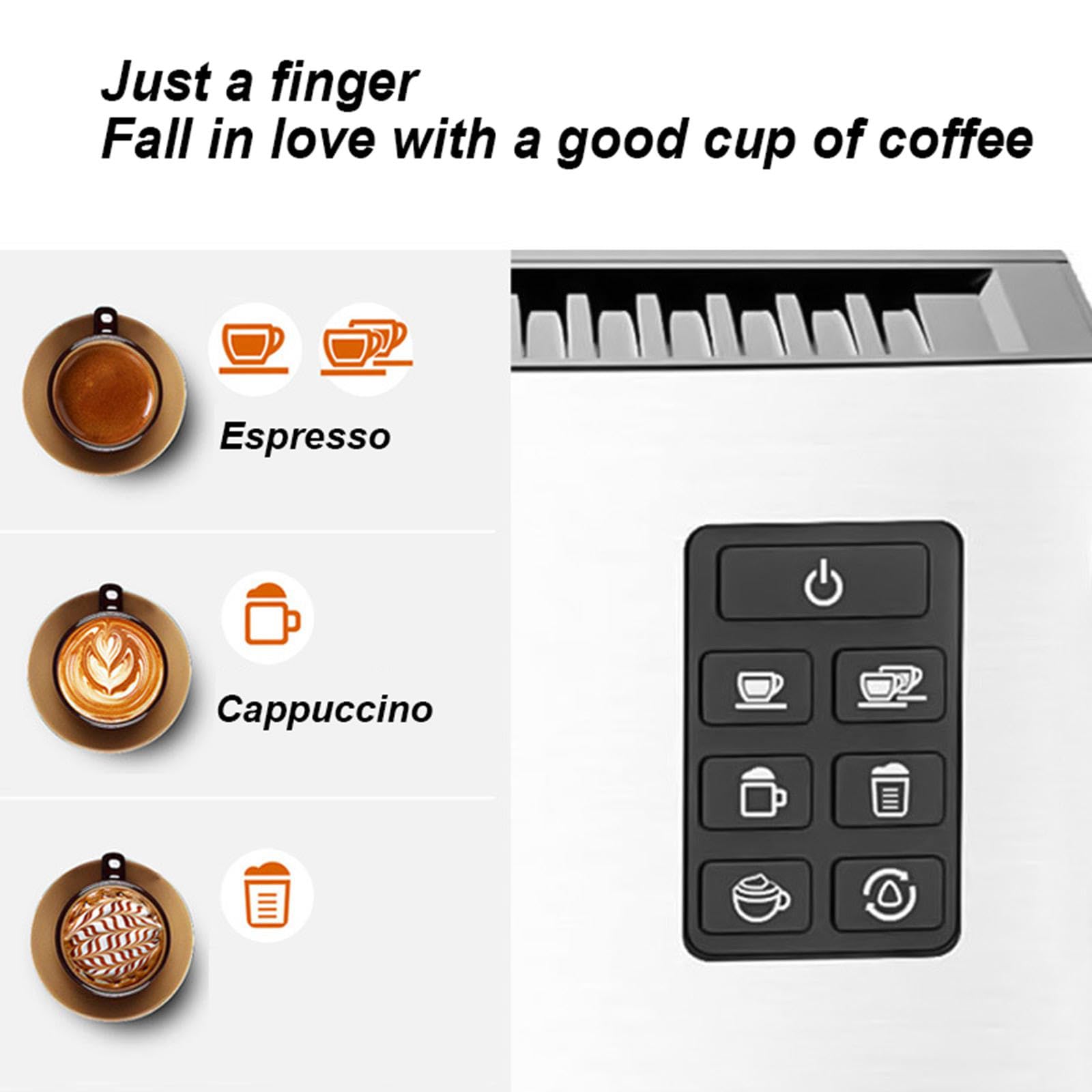 Macchina per caffè Espresso Completamente Automatica,Macchina per Latte e Cappuccino con Ugello per Schiuma di Latte Professionale, Macchina per Il caffè con Serbatoio dell'Acqua Rimovibile 1240 W