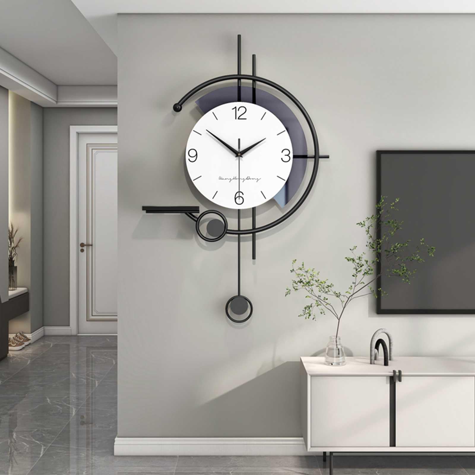 Moderno Orologio da Parete, Grande Creativo Orologio Decorativo Design Silenzioso Orologio da Muro con Tavolo Portaoggetti Semplicità Moda Art Deco per Soggiorno Camera da letto Ufficio Cucina