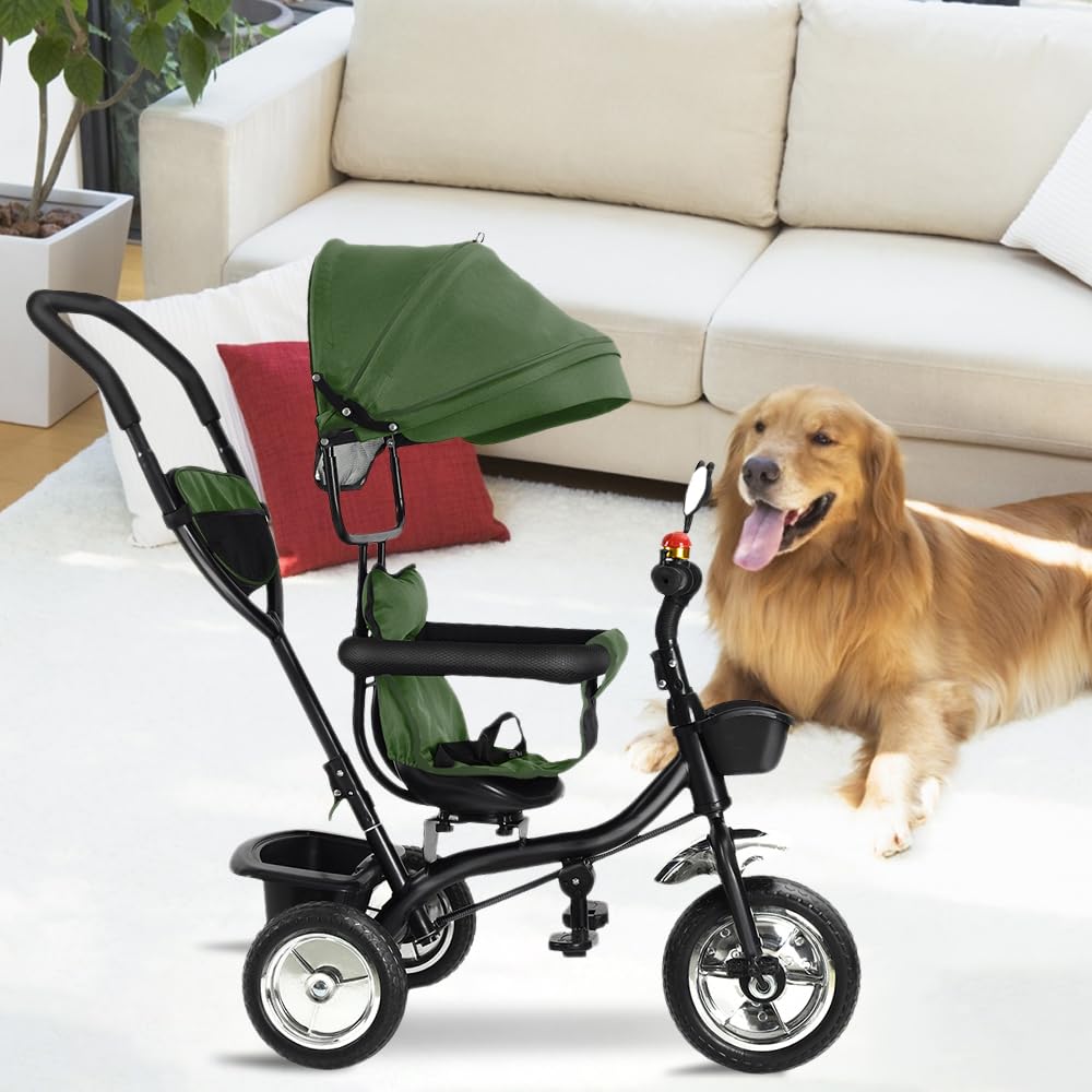OHMG 4 en 1 Tricycle Bébé Évolutif,Draisienne Évolutif,Trike Bebe,Velo Poussette Bebe Évolutif,0-6 Ans,Siège Réversible,Tricycle Enfant Évolutifavec Poignée de Poussée Réglable