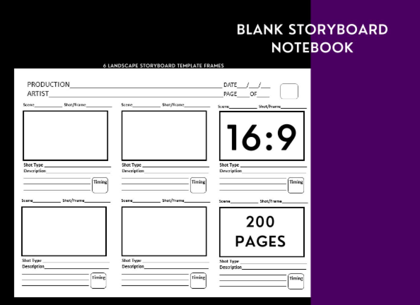 Blank Storyboard Notebook 6 Landscape Storyboard Template Frames 16:9: Storyboarding Template Sketchbook/Sketch pad with Panels For Directors, ... Student's Video Layout Planning Sketch Book