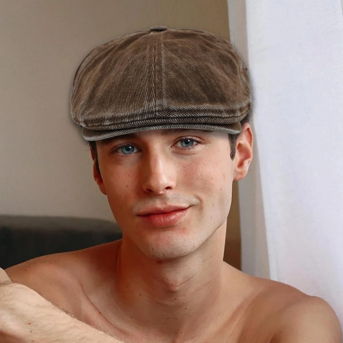 Męska bawełniana czapka talerzowa czapka z daszkiem płaska czapka z daszkiem kaszkiet czapka beret czapka Newsboy styl kapelusz, B24 - kawa, 57-61