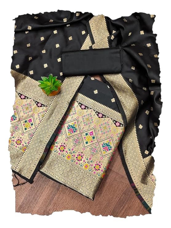 Buy Trendify Looks 3 Piece Black Patola Banarasi Silk Salwar Suit Dress ...