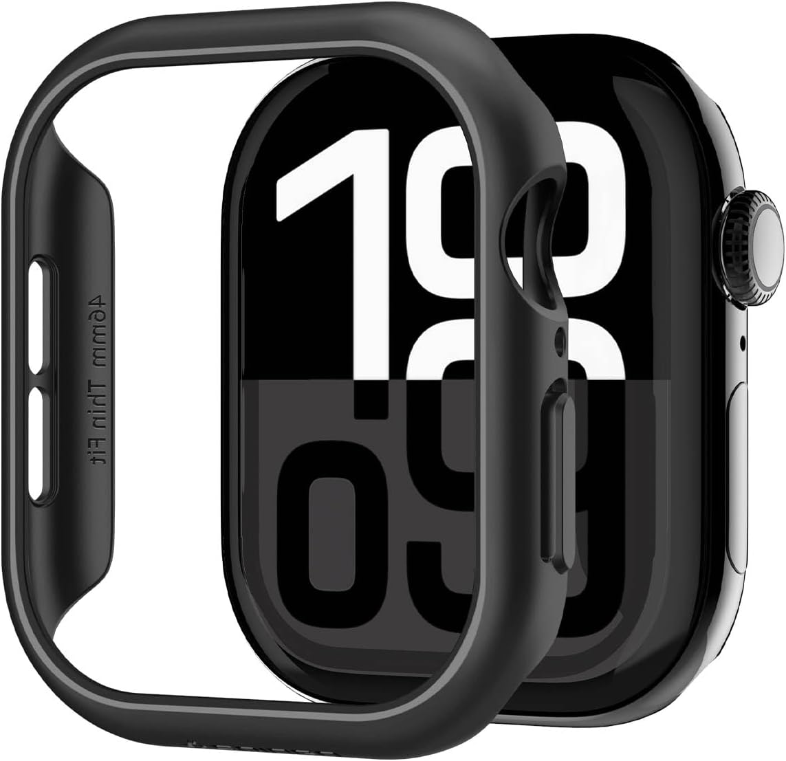 Thin Fit for Apple Watch Series 11/10 (46mm) Case Lightweight Shockproof Bumper Scratch-Resistant Hard PC Cover - Black