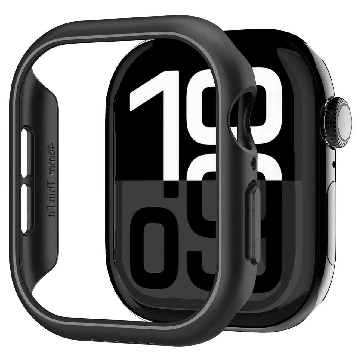 Spigen Thin Fit for Apple Watch Series 11 46mm Case, Series 10 46mm Lightweight Hard Cover Case – Black