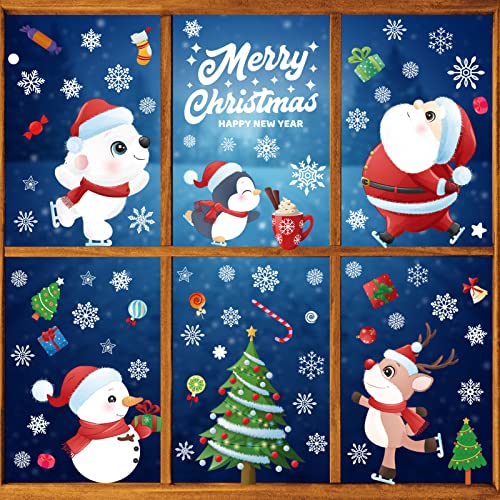 Christmas Window Stickers, UnityStar 9 Sheets Christmas Window Clings Christmas Window Decorations Xmas Snowflake Window Clings Double-Side Xmas Window Decals for Glass Frozen Theme Party