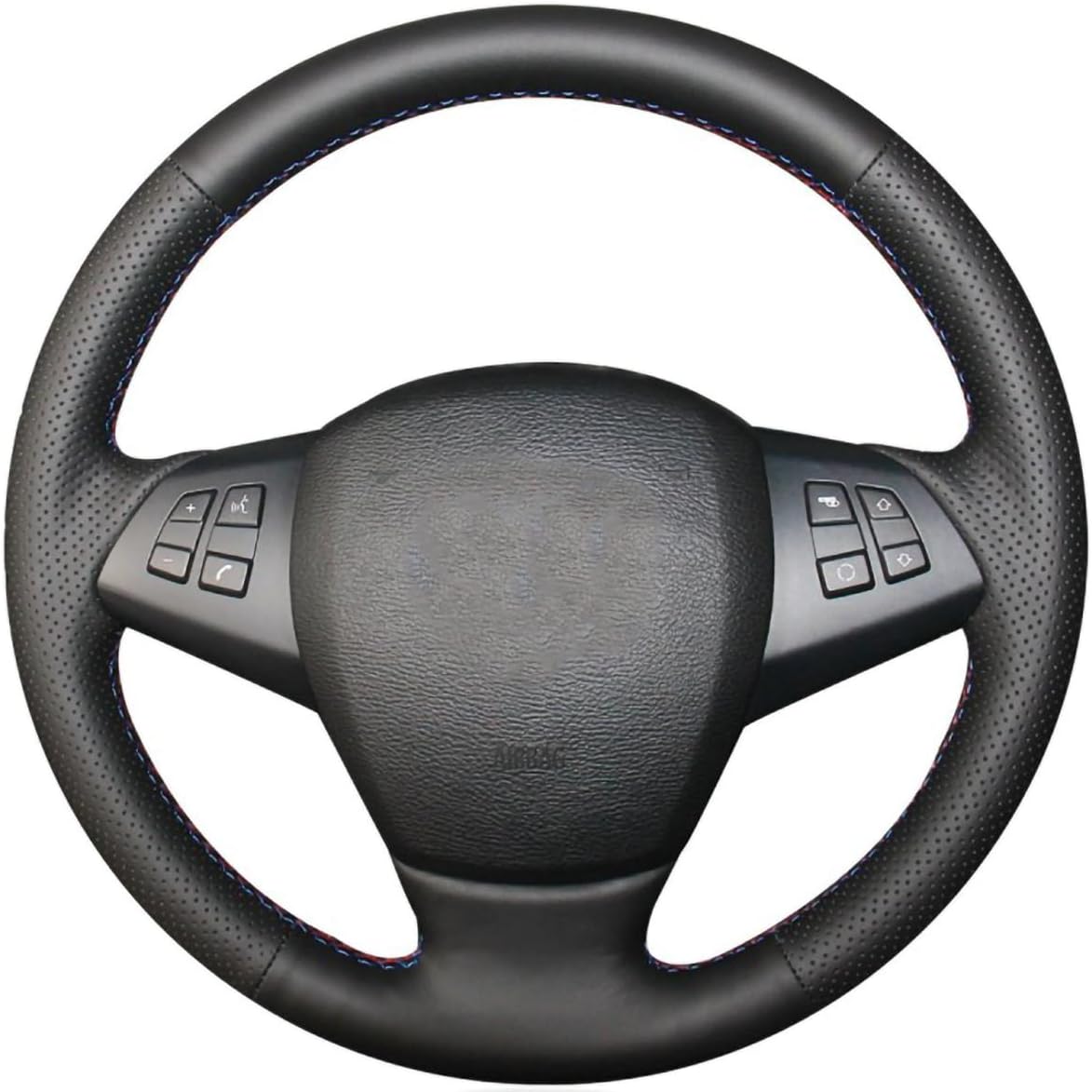 Loncky Black Genuine Leather Auto Custom Steering Wheel Covers for BMW E70 X5 2007 2008 2009 2010 2011 2012 2013 Accessories