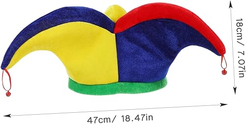 Miniatura 4 de Didiseaon 2 piezas de sombrero de bufón arcoíris para cosplay, sombrero de payaso con campanas, divertido accesorio de disfraz de bufón para Mardi