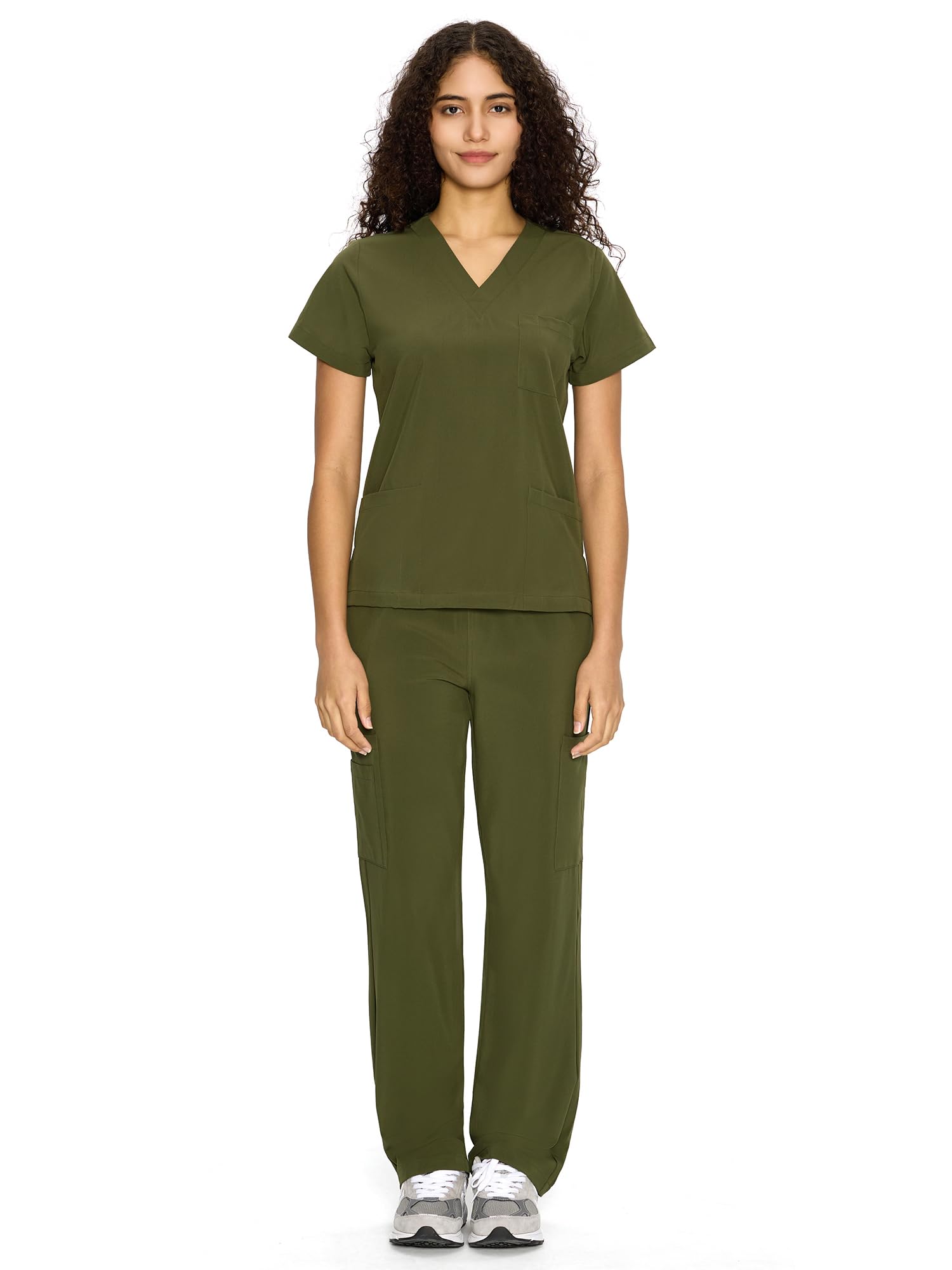 COZYFIT Scrubs for Women Set Medical Uniform - V-Neck Top & Straight Leg Pants with 9 Pockets, Unisex Workwear