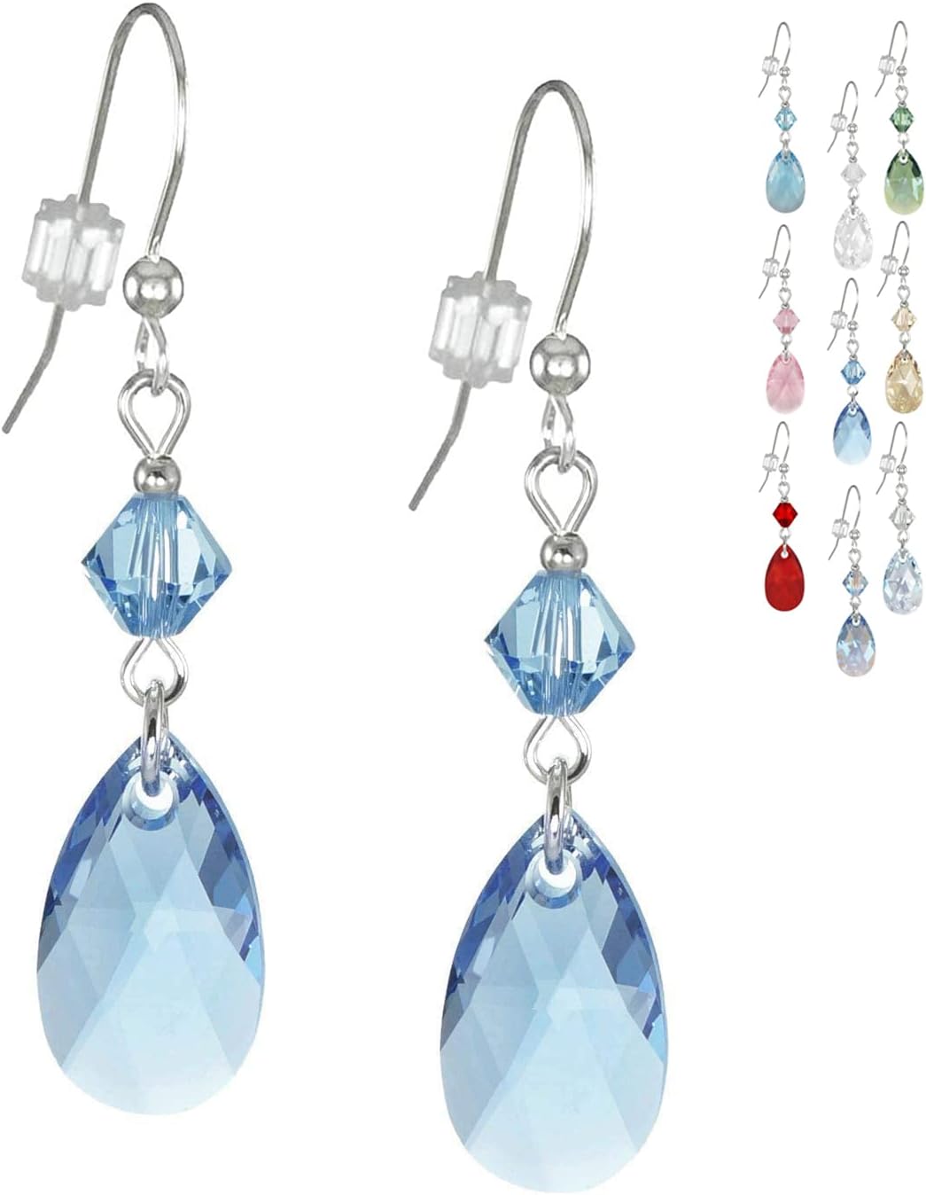 One Pair of 16mm Austrian Crystal Teardrop and Bicone Sterling Silver Earrings