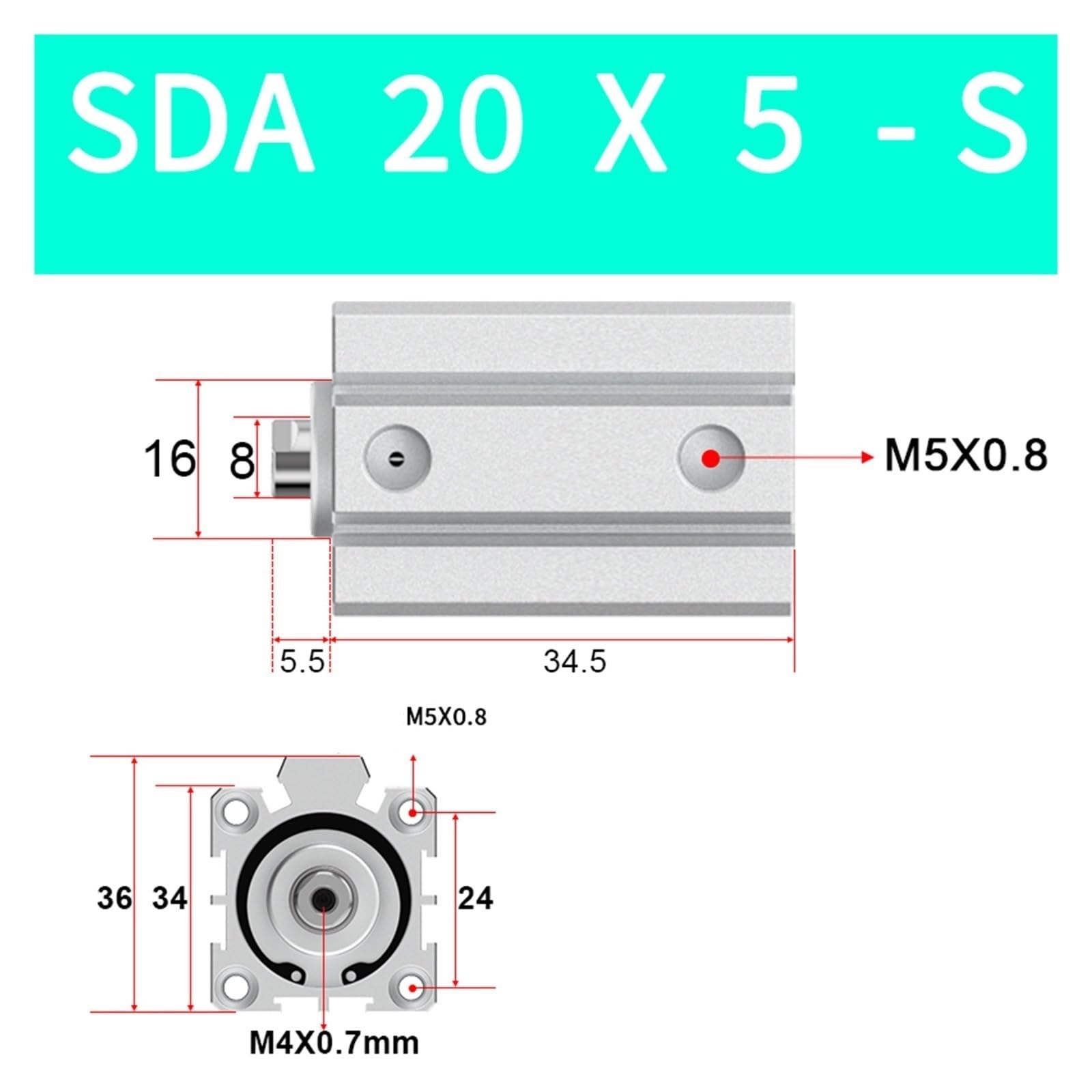 DEBLAN Cilindro neumático SDA20X5-S Carrer 5 mm Empuje 15 KG Cilindro Fino magnético for accionamiento y Control del Movimiento mecánico en automatización Industrial
