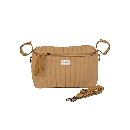 3 Sprouts Universal Quilted Stroller Caddy Organizer with 2 Cup Holders and Adjustable Shoulder Strap in Mustard