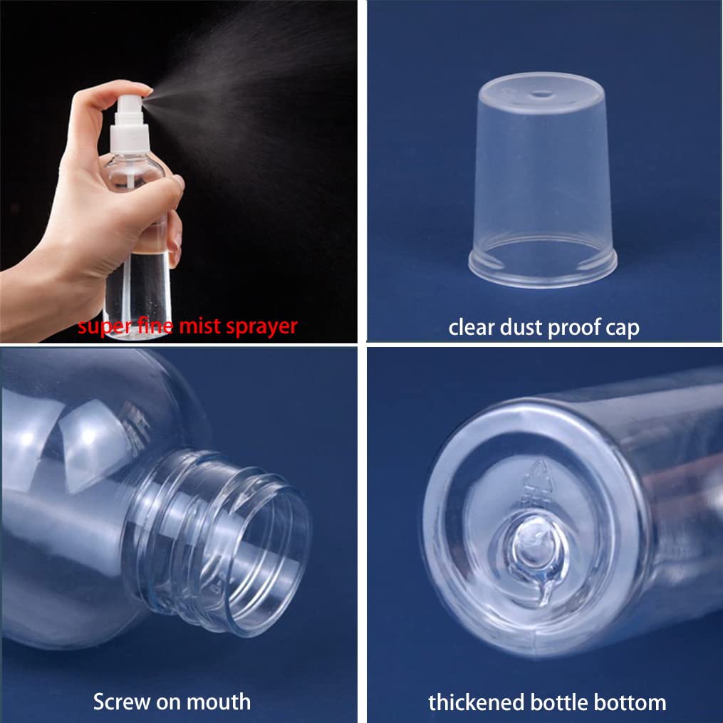 50 Stück Leere Transparent 100ml Kunststoff Sprühflasche mit Schwarz Zerstäuber Flasche, Tragbar Feinen Nebel Pumpzerstäuber Zerstäuberflasche Parfümzerstäuber Reise Flakons, 5x Trichter