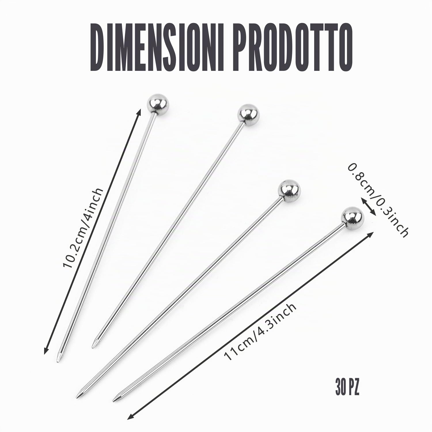 30 Pezzi Bastoncini da Cocktail, Stuzzicadenti da Cocktail in Acciaio Inox, Stuzzicadenti in Metallo Riutilizzabili Spiedini, per Cocktail, Barbecue, Snack, Decorazioni di Frutta e Frutta