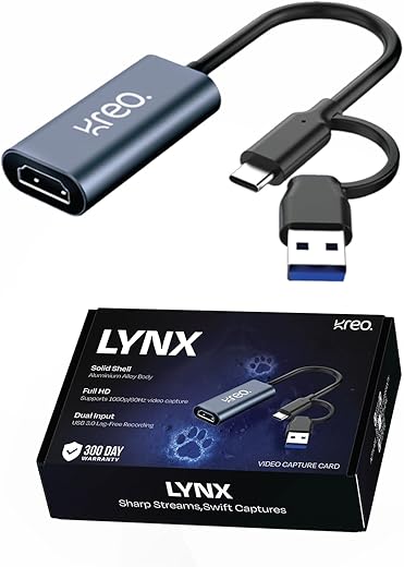 Kreo Lynx Full HD Video Capture Card, HDMI Capture Card with USB 3.0 Video Capture Card for Gaming, Streaming, Broadcast and Video Recording | Full…