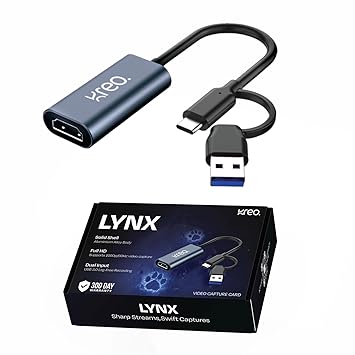 Kreo Lynx Full HD Video Capture Card, HDMI Capture Card with USB 3.0 Video Capture Card for Gaming, Streaming, Broadcast and Video Recording | Full HD 1080p/ 60FPS Support | Wide Compatibility (Lynx) - image, photos