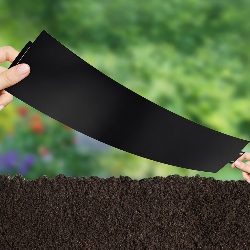 Rasenkante Metall Verzinkt, 15m Schwarz Matt Flexible Garten Beeteinfassung, Kratzfeste Oberfläche Stecksystem ohne Zubehör Einfache Montage, 15 Stück 100cm x 18cm (L x H)
