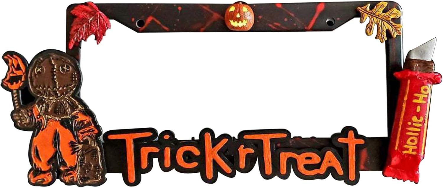 1PCS Halloween Metal Stainless Steel Car Plate, Trick or Treat Funny License Plate Frames Holder Halloween License Plate Frame Cover Holder Halloween Funny Horror License Plate