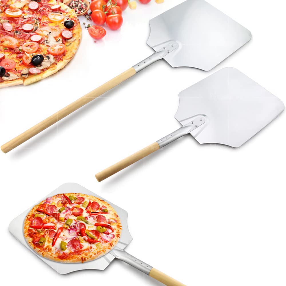 Pizzaschaufel, Langer Holzgriff 9 "/12"/14 "/16" Pizza -Schaufel, Aluminiumpizza -Paddel, für die hausgemachte Pizza backen,16in/S