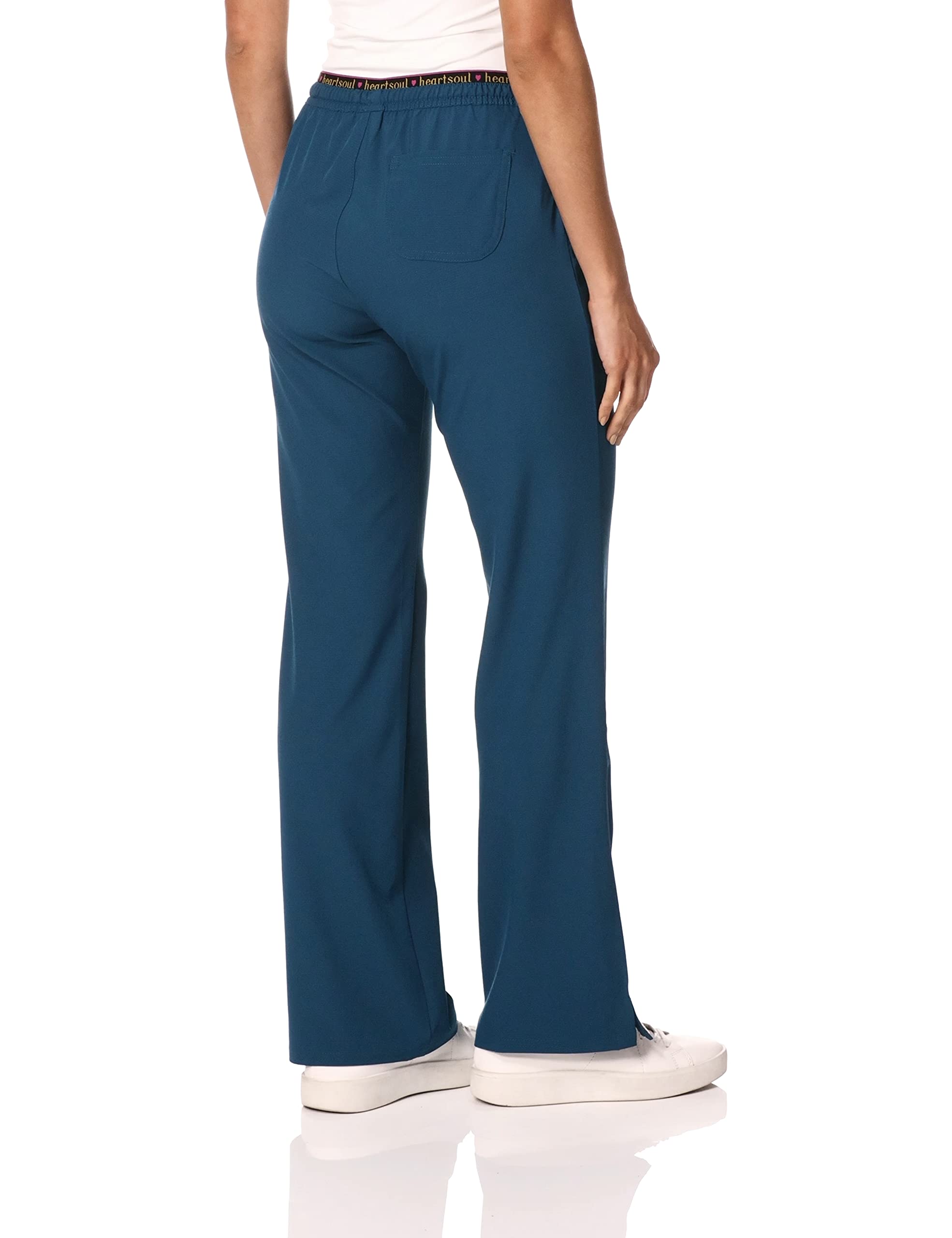 HeartSoul Drawstring Scrub Pants for Women, Stretch Performance Fabric 20110P, L Petite, Caribbean Blue
