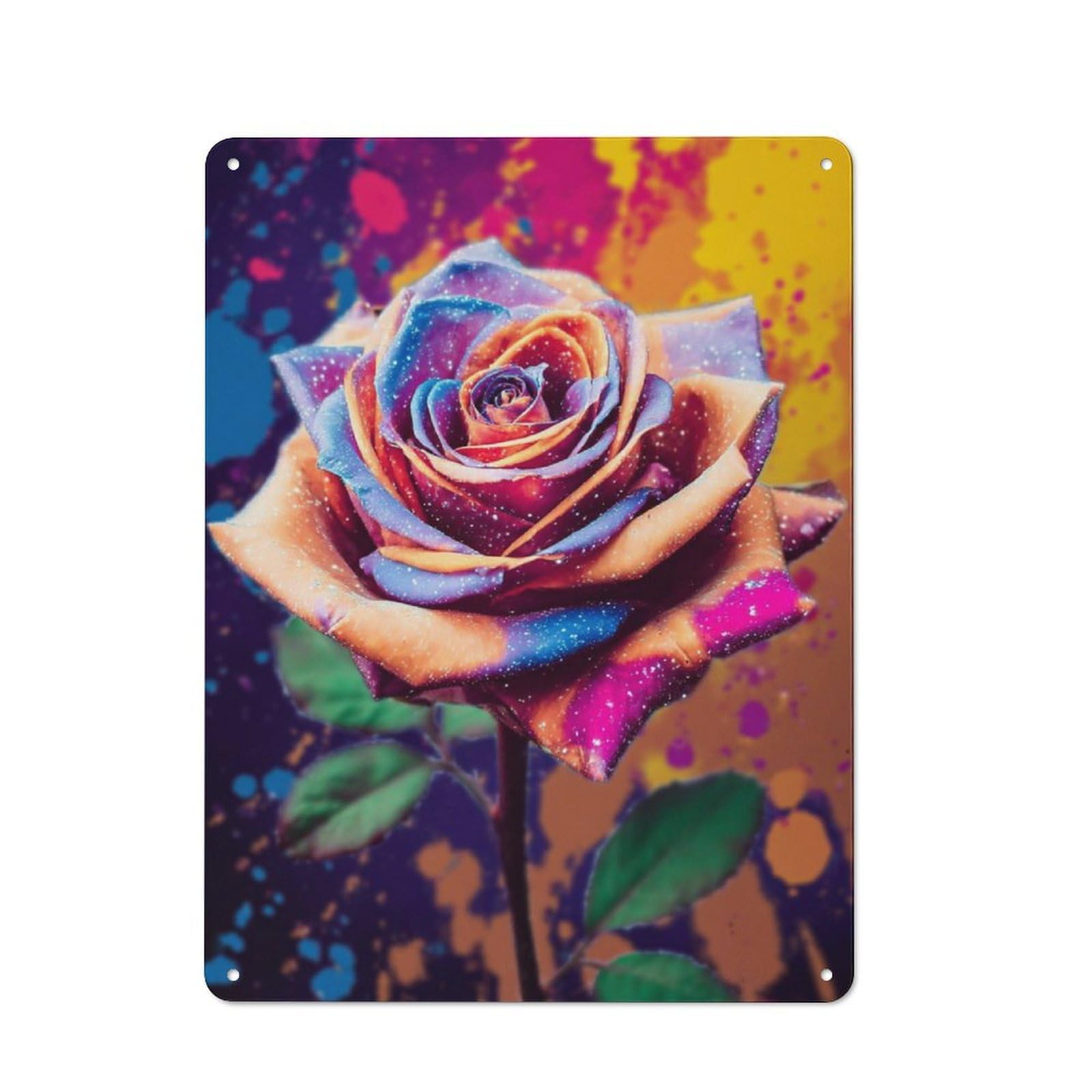 Junmoney Rainbow Galaxy Rose Art Print Decorative Tin Plaque With Design 40X30cm, Classic Novelty Wall Art For Flat, Dorm Room, Lounge Or Cafe
