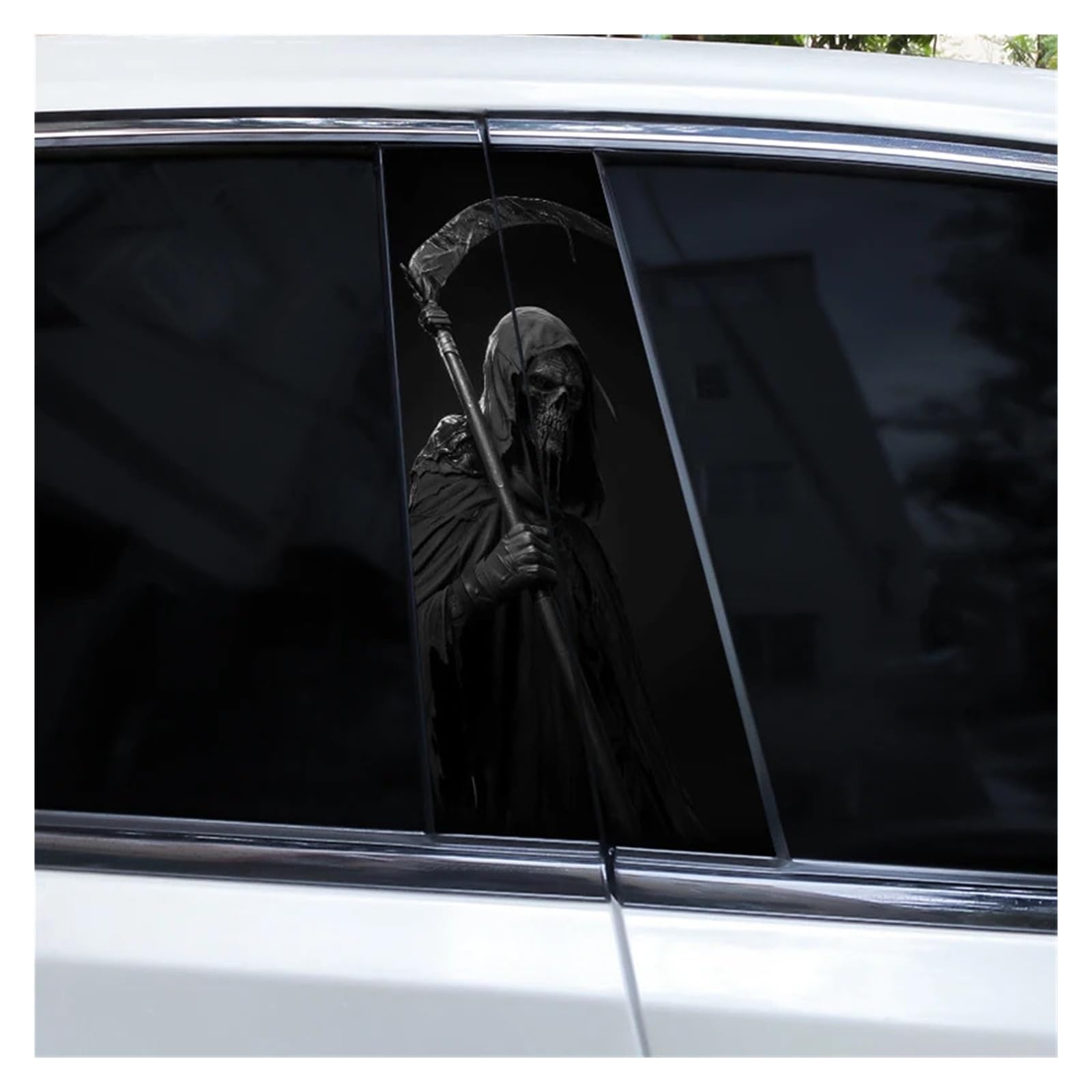 Car Side Decals 2pcs Grim Reaper Halloween Flames Crimson Death Sticker Car Doorpost Horror Pillar Waterproof Self-Adhesive Center Column Decal(Style H)