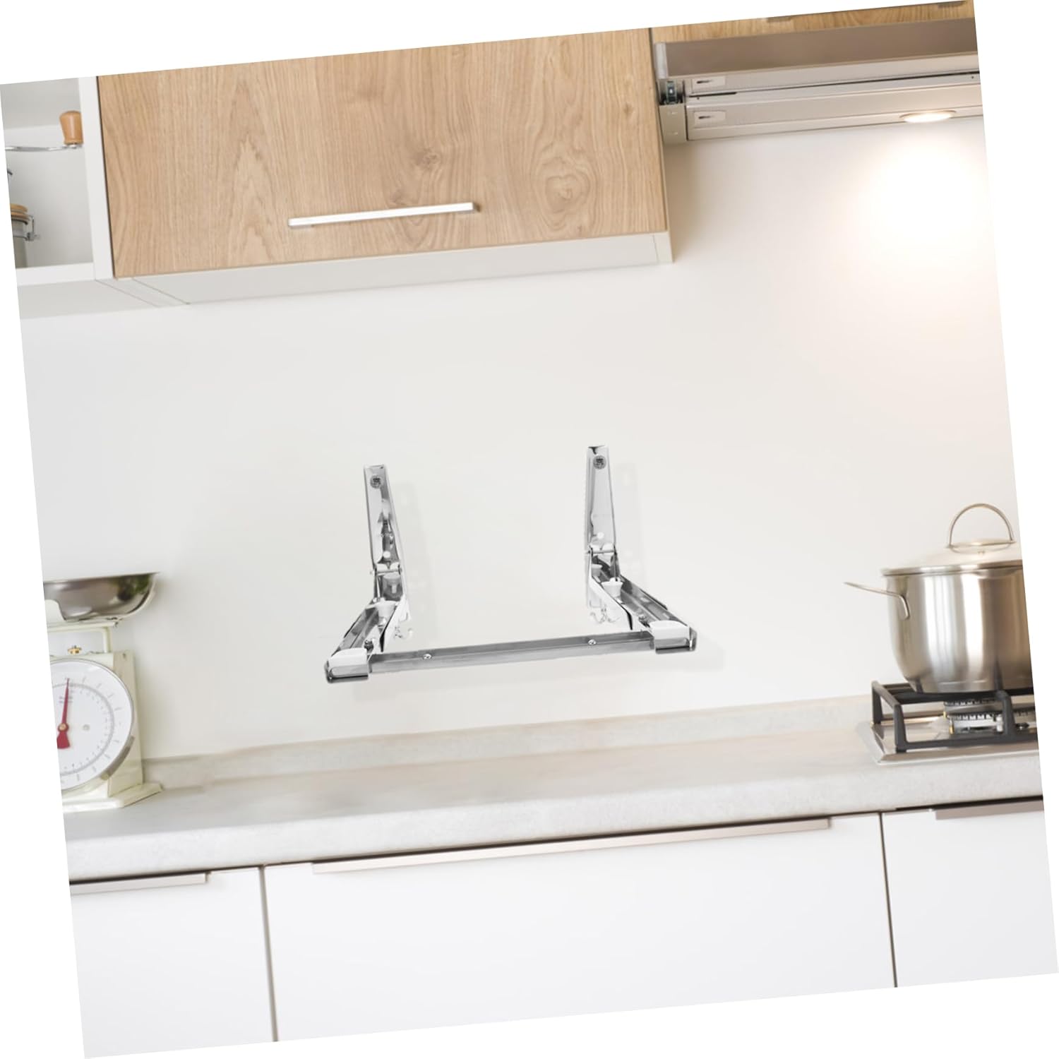 100Lbs Adjustable Microwave Wall Mount Bracket Stainless Steel Support Shelf for Kitchen Foldable Arm Design Space Saving Load Capacity