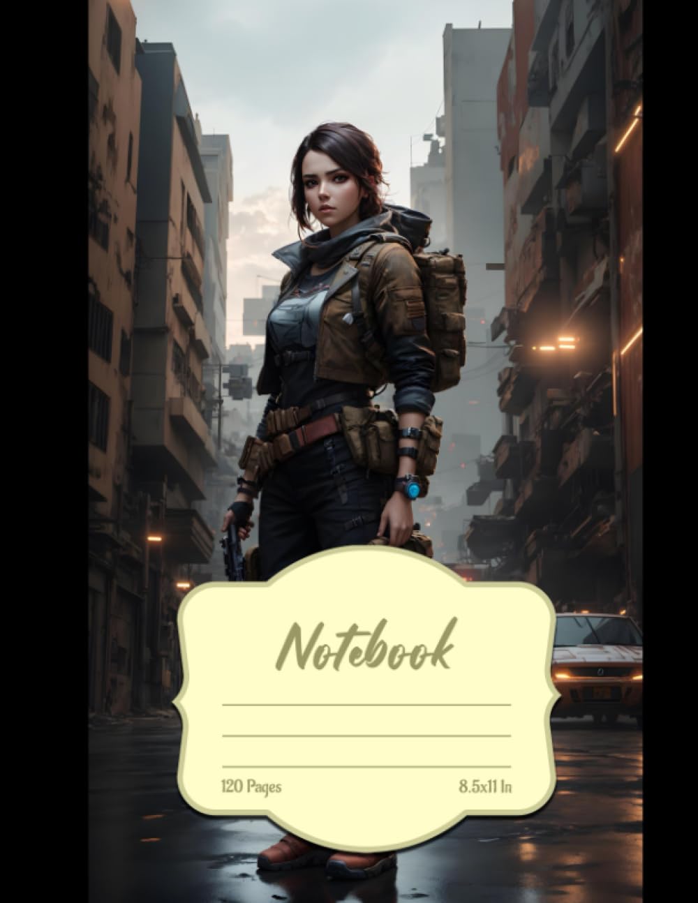 Notebook: Lined Notebook Journal, Female Road Warrior - Inspired by Simon Stalenhag, Wojtek Fus, and Ein Lee, Size 8.5x11 Inchs, 120 Pages