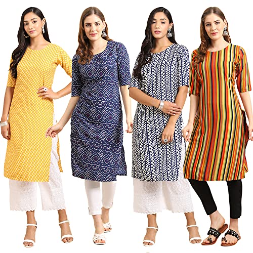 Image of Pinkmint Women's Crepe Digital Print Straight Kurta (Pack of 4)