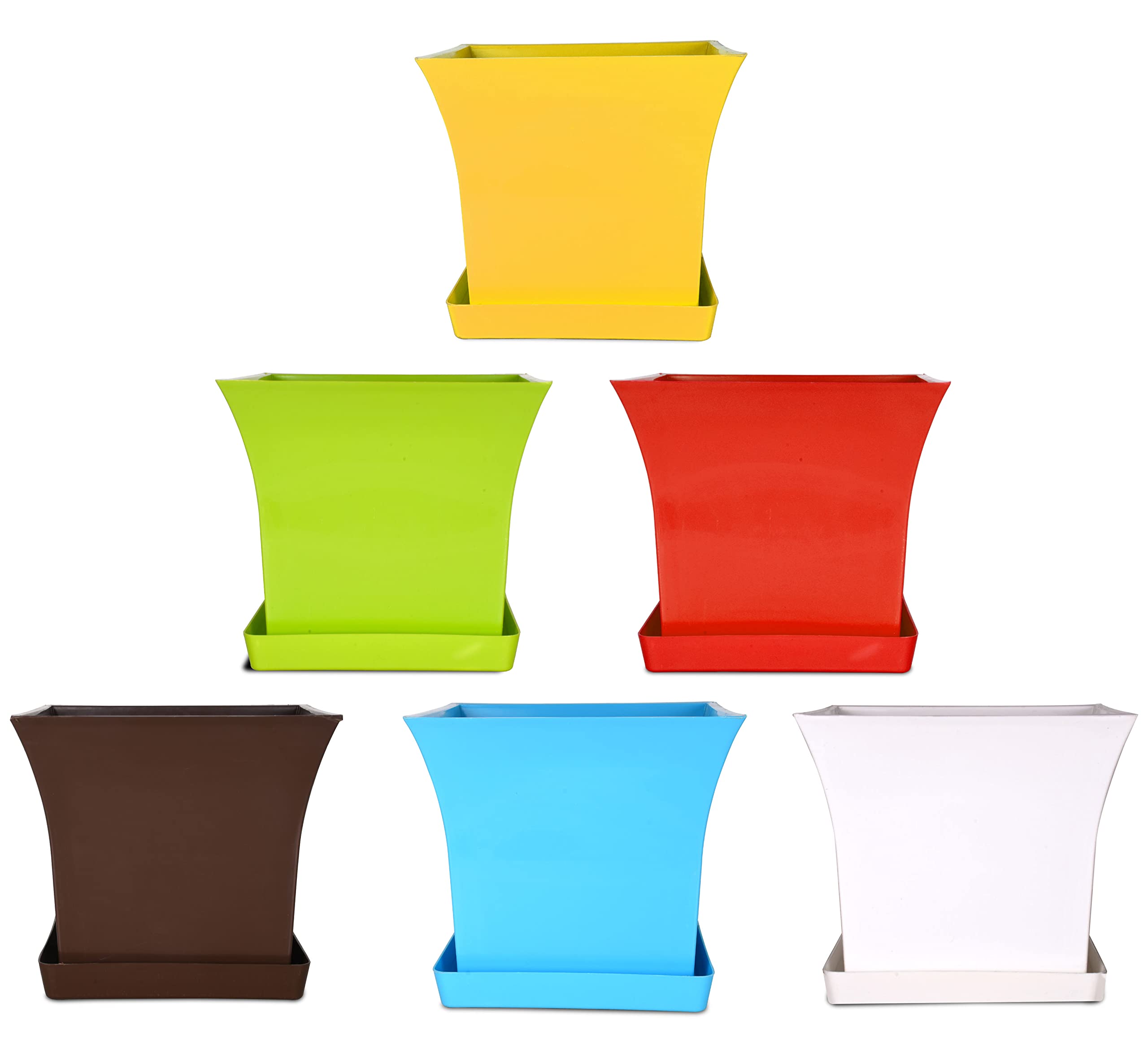 HINS Plastic Square Flower Plant Pot with Plate for 10 Inch Multicolor for Indoor and Outdoor Gardening for Tool for Plants Garden Flowers Pot Gardening Gamla for Garden (Multicolor Set of 6) (B09M9QHKF9) Amazon Price History, Amazon Price Tracker