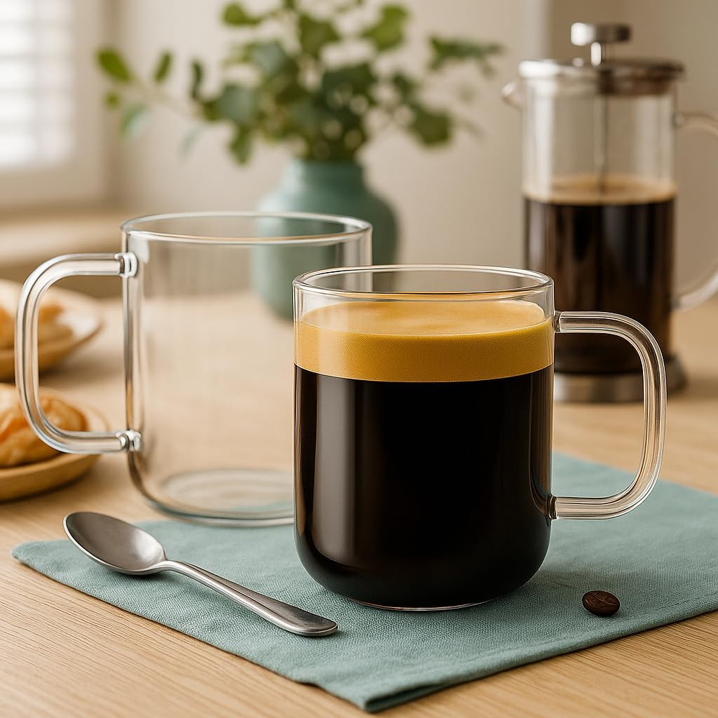 Aquach Glass Mugs 16 oz Set of 2, Large Clear Glass Cup with Handle for Hot/Cold Coffee Tea Beverage, Drinking Glasses 16 Ounce (Pack of 2)