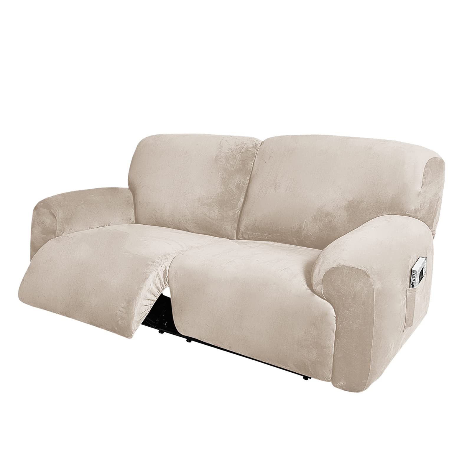 Fodere per Sedie Reclinabili, Extra Largo 190-254cm Copridivano a 2 posti reclinabile, 6 Pezzi Fodere Copripoltrona Reclinabile Elasticizzato Velluto Rimovibile (Beige)