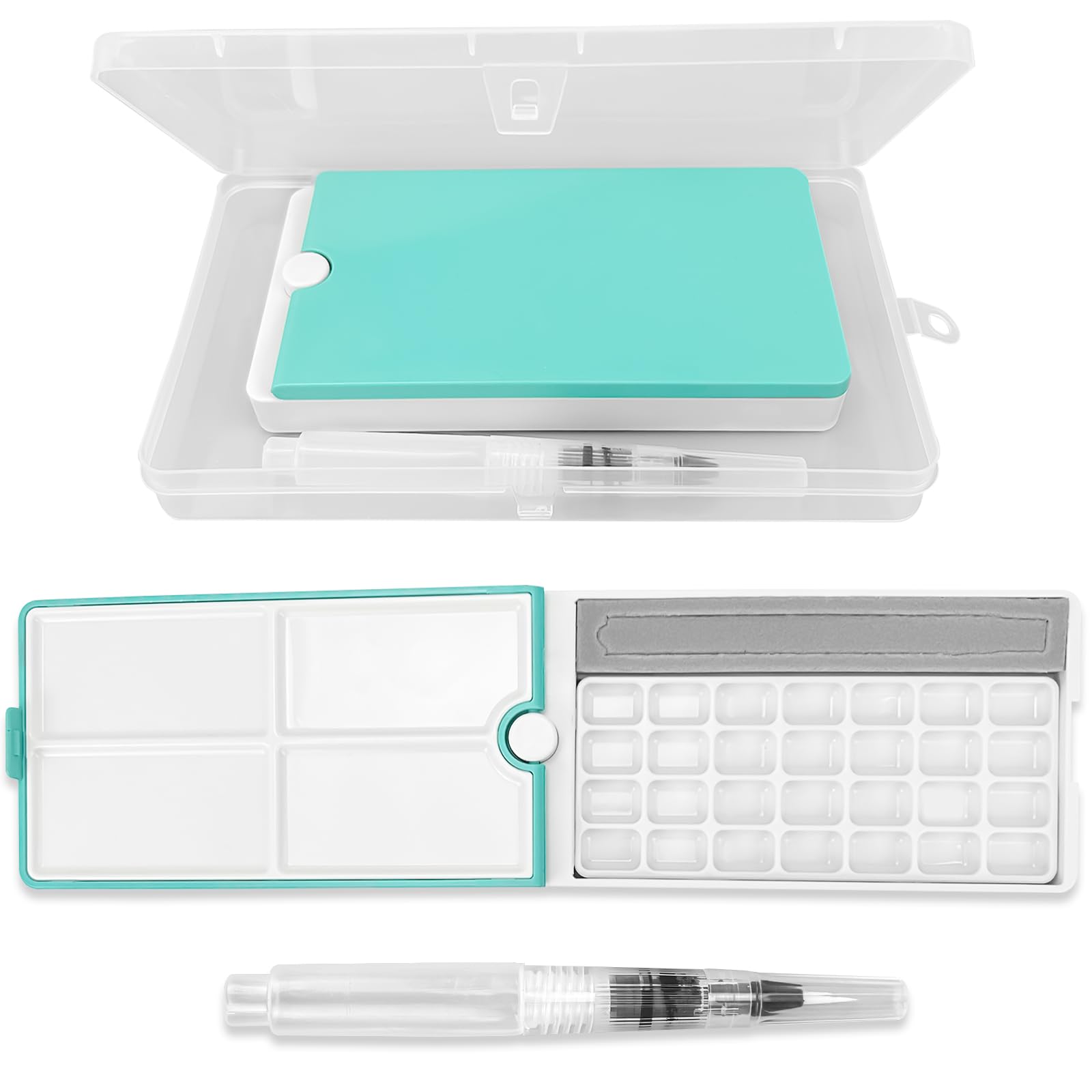 Empty Watercolour Paint Palette Case, Empty Watercolor Tins Box with 28 Watercolour Bowls, Watercolor Palette Box, Portable Travel Watercolor Palette for DIY Watercolour with Hand-Painted Brush