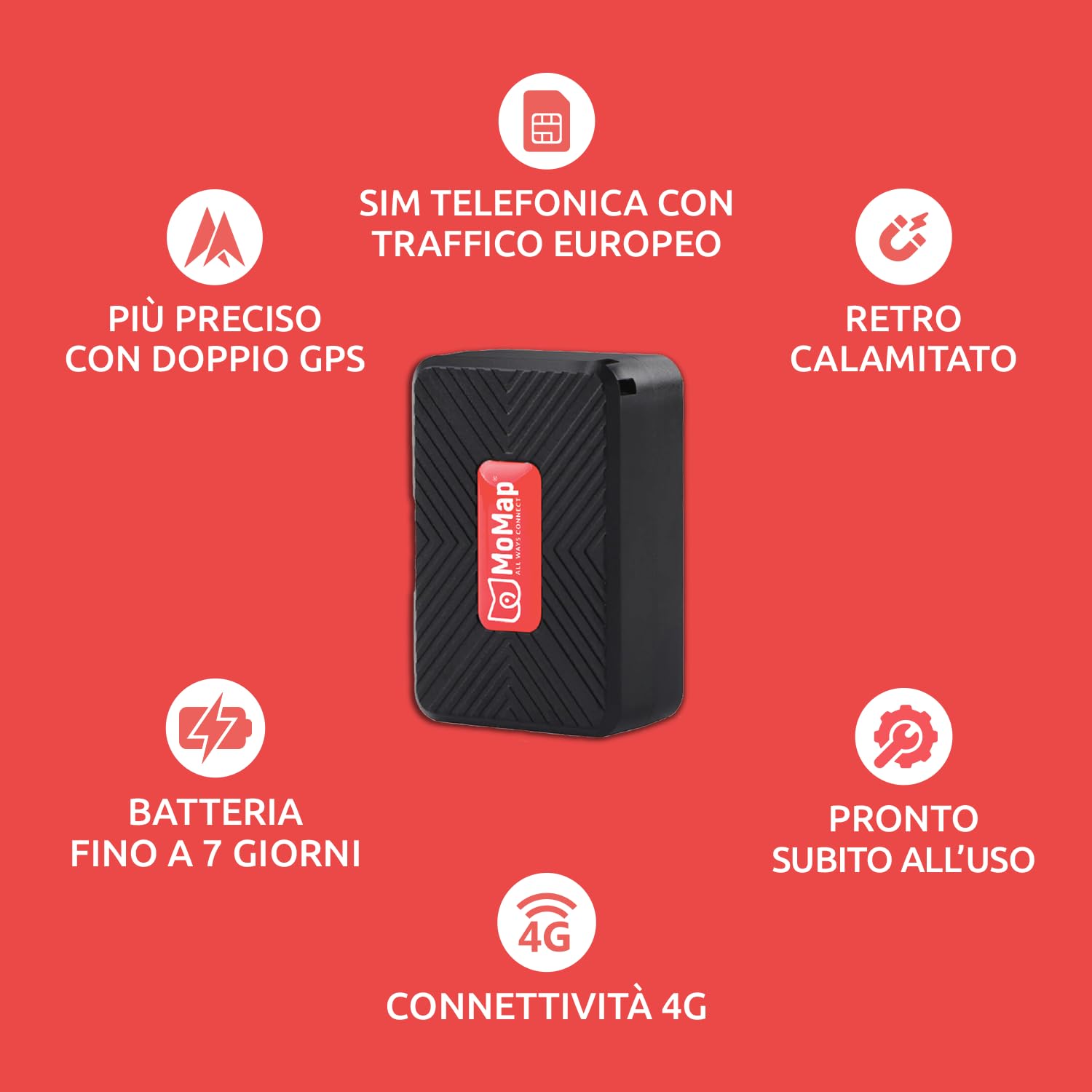 MoMap Mini Plus 4G - Localizador GPS para coche y moto con aplicación iOS/Android | Localización en directo | SIM internacional con suscripción incluida | Alarmas en tiempo real | App y soporte 100%