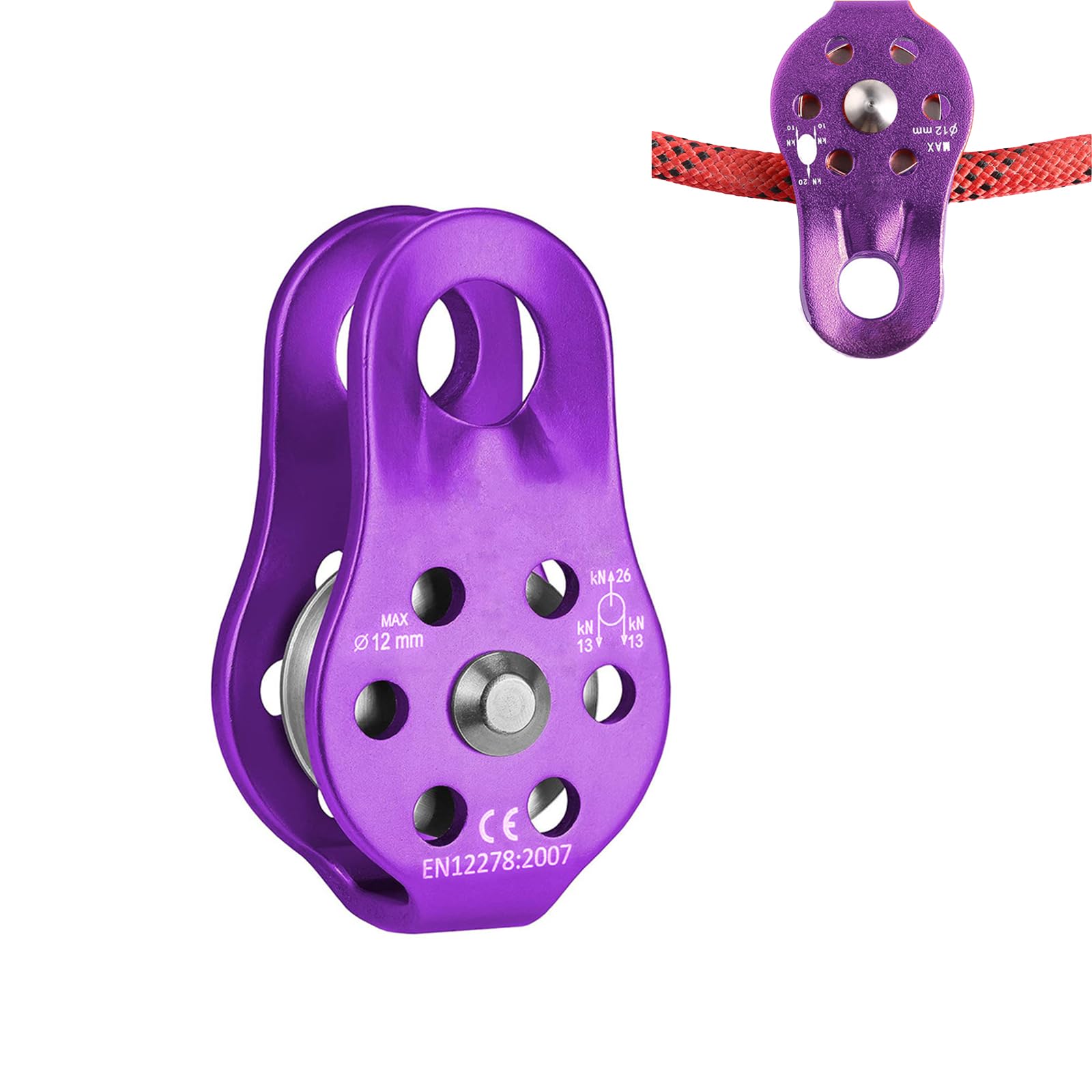 Seilrollen für Drahtseile Riemenscheiben Umlenkrollen für Seile Seilrolle Umlenkrolle 26 kN Pulley für Bis 12 mm Durchmesser Seilkletter Rettungshebe und Schleppseilrollen (Lila)