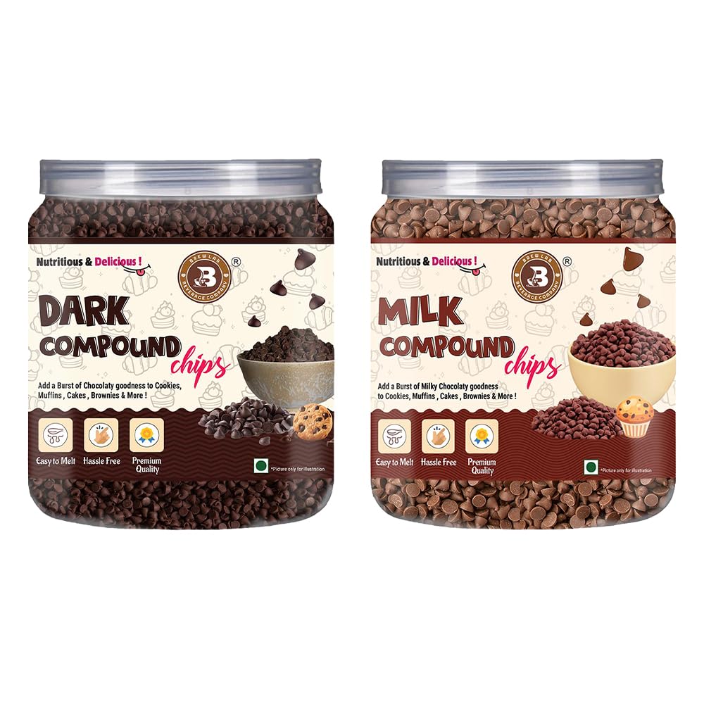 Brew Lab Dark Chocolate Chips & Milk Chocolate Chips | for Cake toppings Cooking & Baking Chips for Cakes, Cookies, Brownies, Muffins, Pancakes | Decoration & Baking | 250 gm x 2-image-12