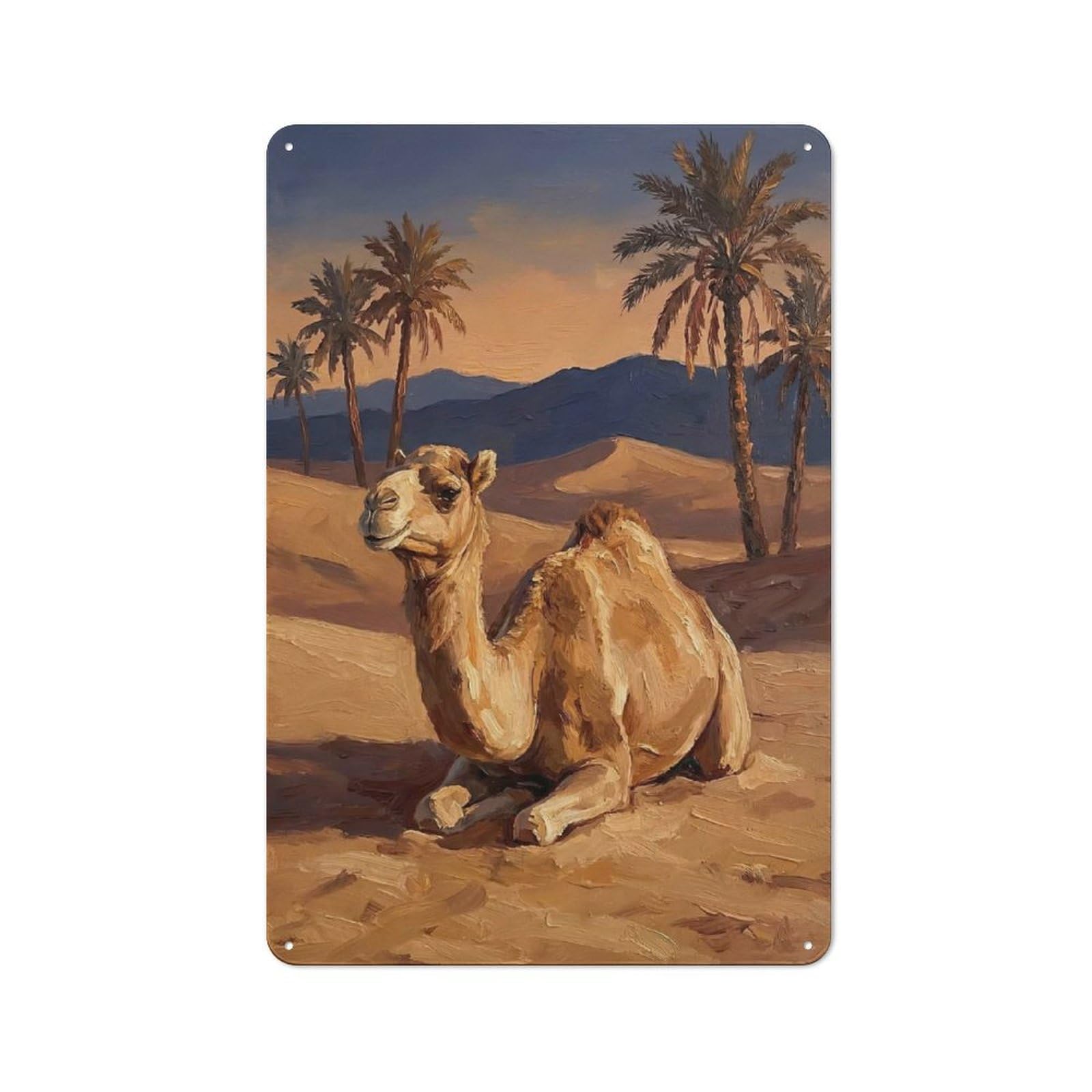 Junmoney Style-24 Camel In The Desert Warehouse Style Metal Wall Decor 30X20cm, Tin Wall Sign For Modern Home, Workshop, Office Or Cafe