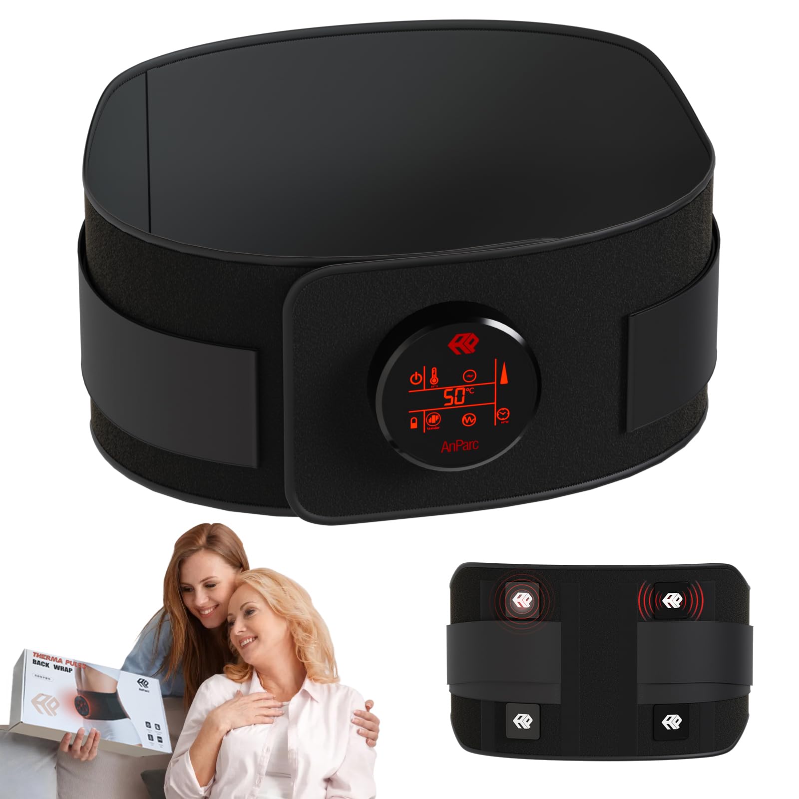 51" Cordless Heating Pad for Back Pain Relief – Portable Lower Back Massager with 3 Heat & 3 Vibration Modes, Ideal Father's Day Gift for Men & Women, Relaxation & Muscle Relief