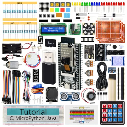 Freenove ESP32 Kit Dev CAM Board Ultimate Starter Kit, 32 bits de 240 MHz de Doble núcleo, Cámara a Bordo WiFi+BT, Tutorial de 795 Páginas, Código Java Python C, 122 Proyectos, 240 Artículos
