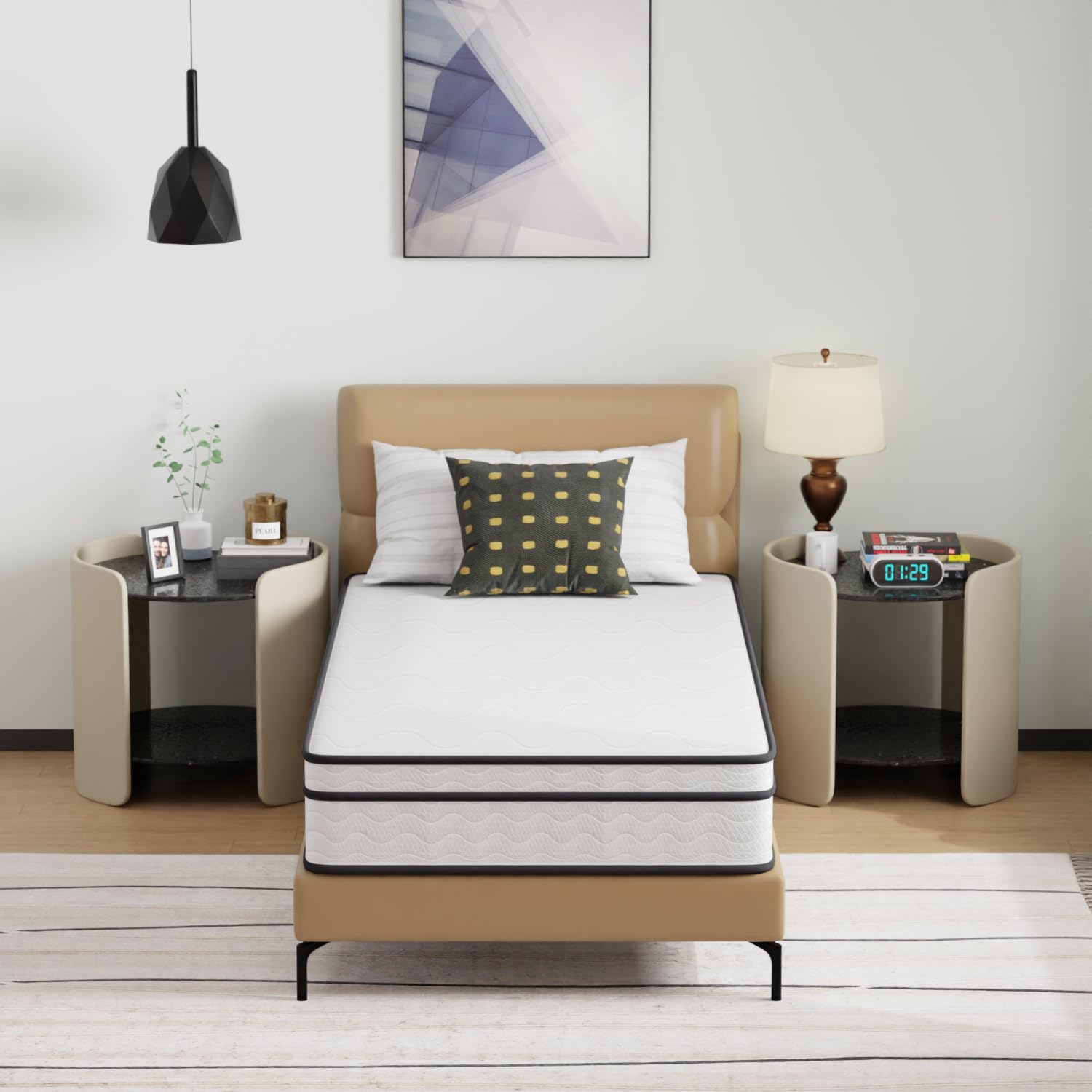 PayLessHere | 10 Inch Twin Mattress | Medium Firm Hybrid Mattress | White | with High-Density Foam and Breathable Cover | Pocket Spring Design,